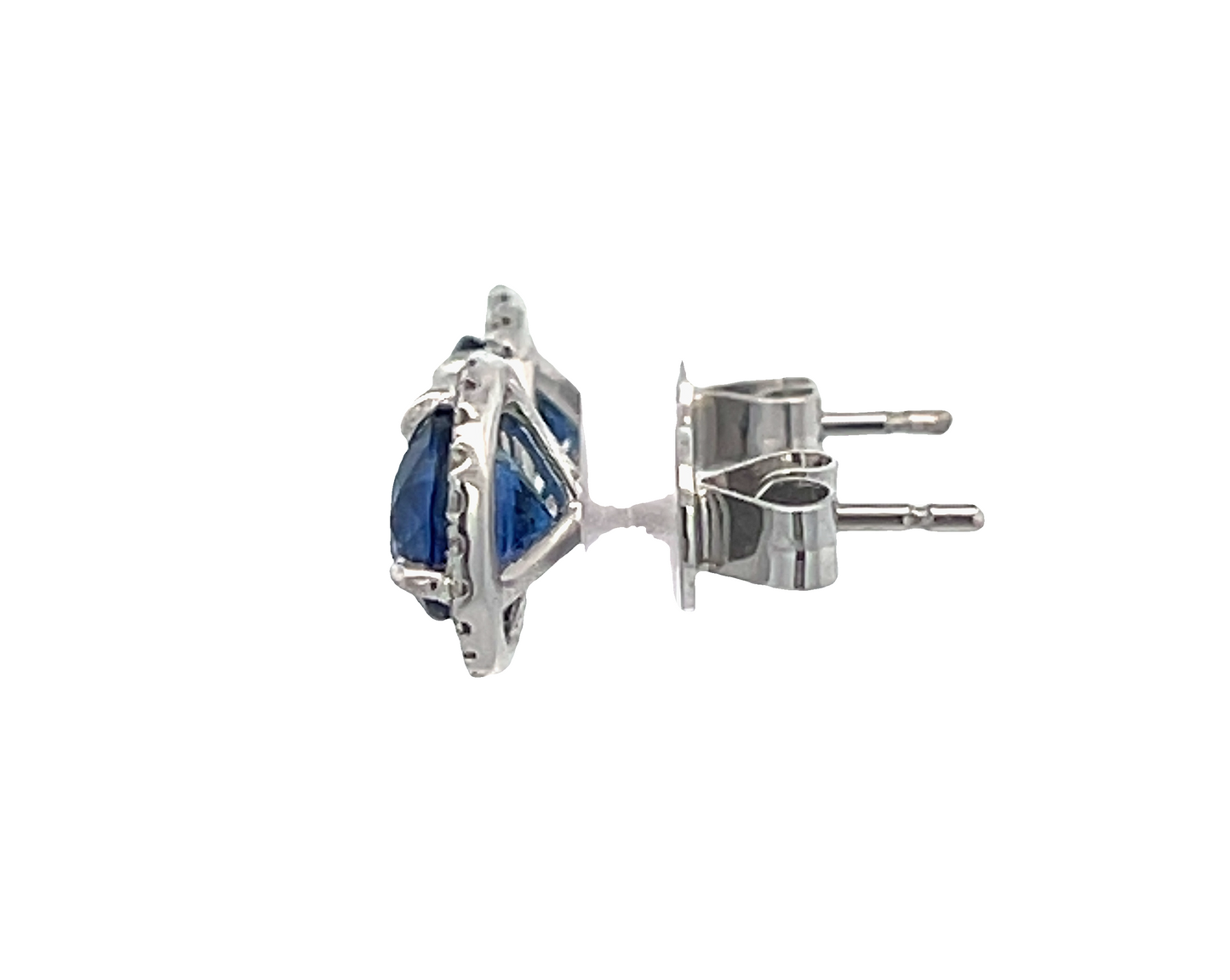 Blue Round Sapphire 2.36CT & White Round Diamonds 0.20CT 18KW Studs Earrings