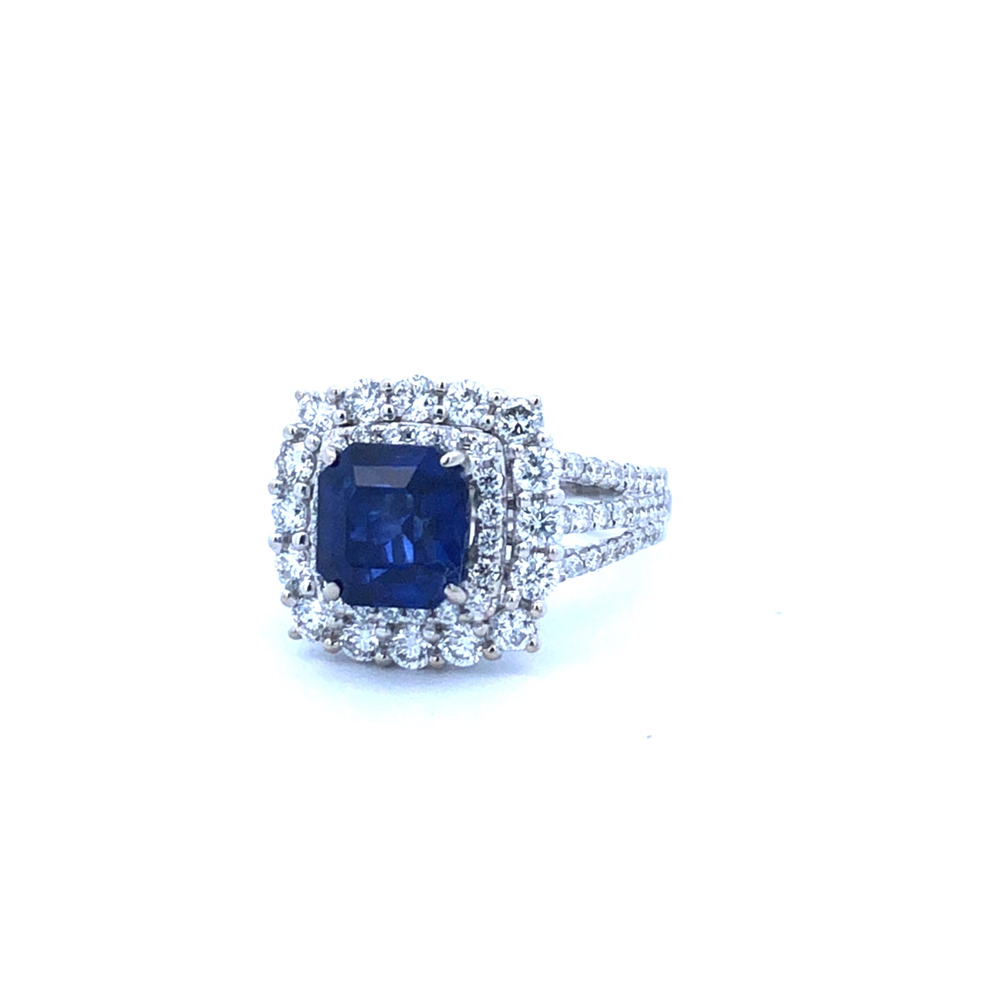 Blue Sapphire 2.40CT Round Diamonds 1.23CT Fashion Diamond Ring 18K White Gold