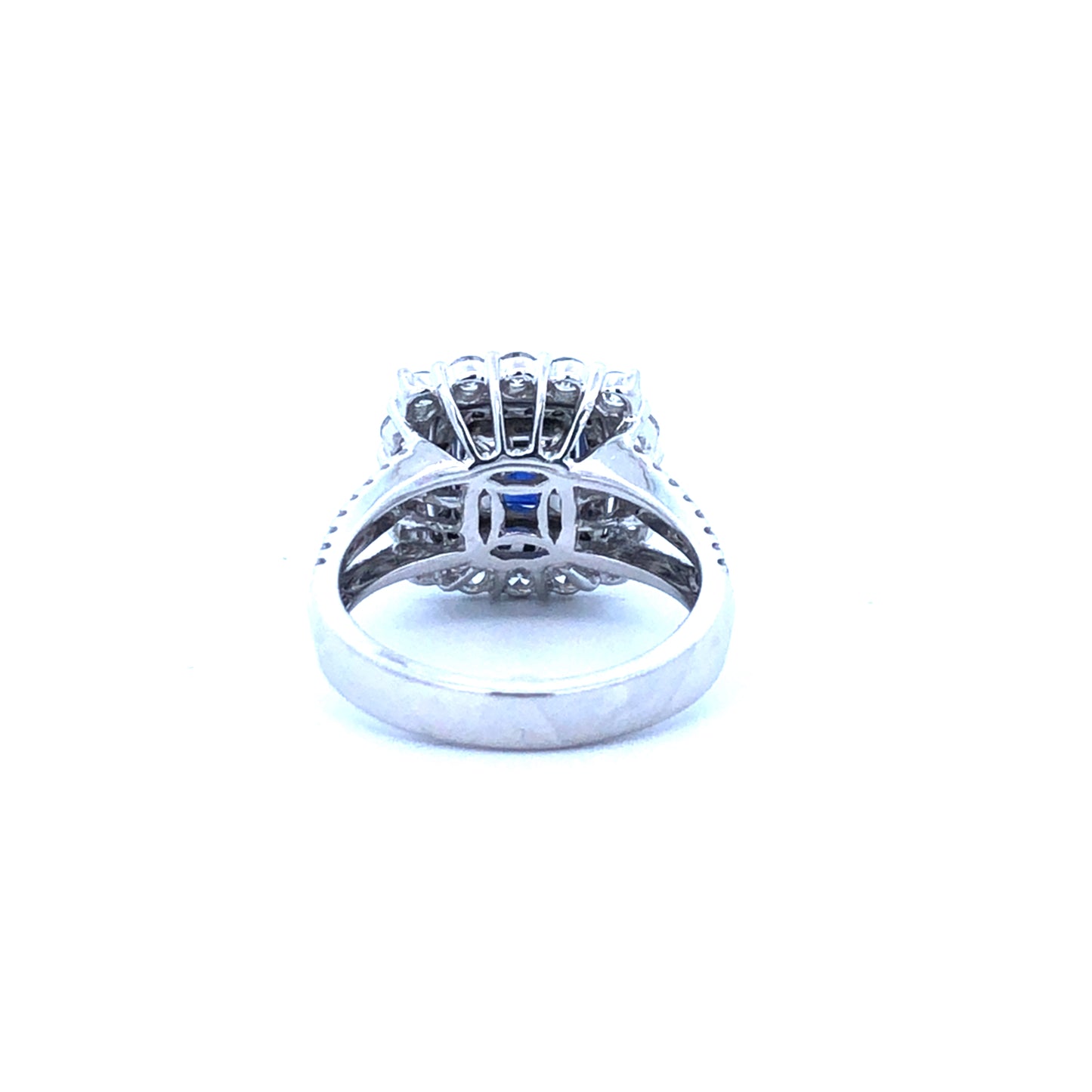 Blue Sapphire 2.40CT Round Diamonds 1.23CT Fashion Diamond Ring 18K White Gold