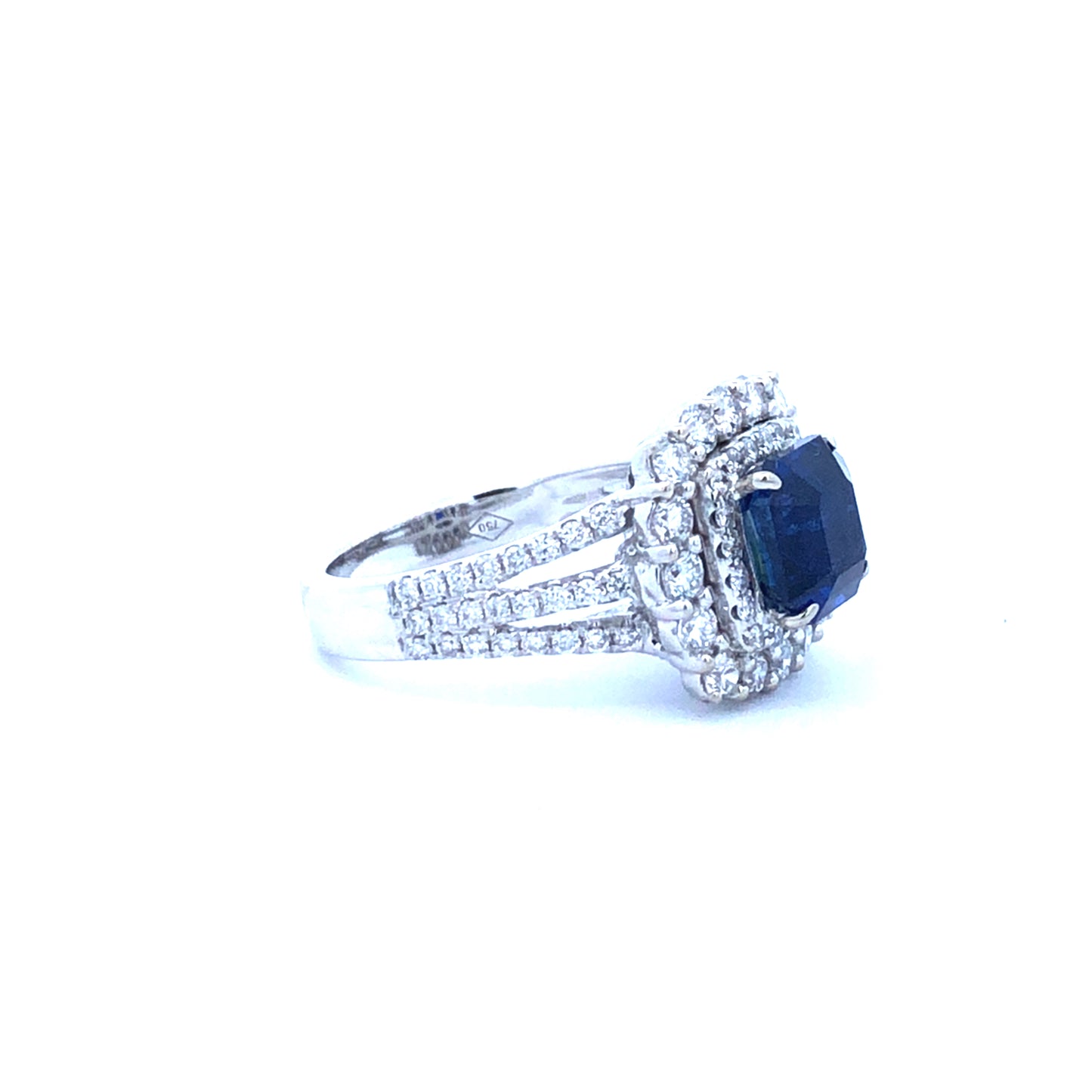 Blue Sapphire 2.40CT Round Diamonds 1.23CT Fashion Diamond Ring 18K White Gold