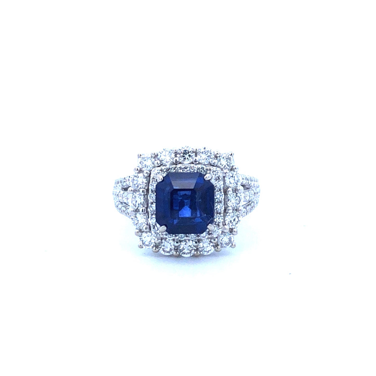 Blue Sapphire 2.40CT Round Diamonds 1.23CT Fashion Diamond Ring 18K White Gold