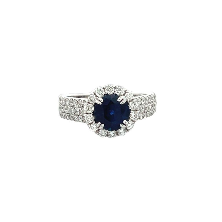 Sapphire 1.57CT & Diamond 1.04CT Cocktail Ring 18K White Gold