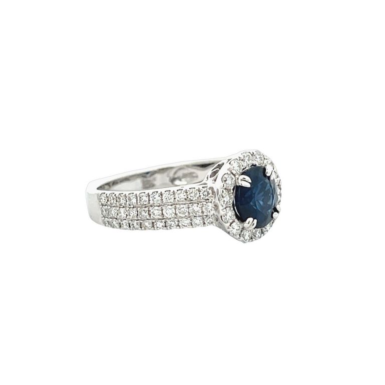 Sapphire 1.57CT & Diamond 1.04CT Cocktail Ring 18K White Gold