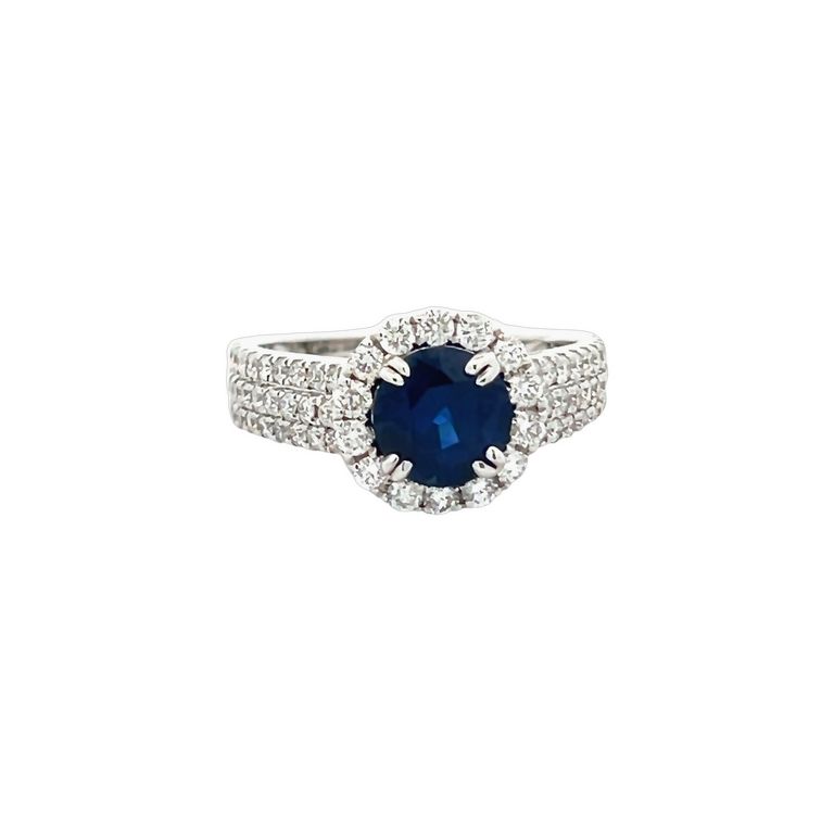 Sapphire 1.57CT & Diamond 1.04CT Cocktail Ring 18K White Gold