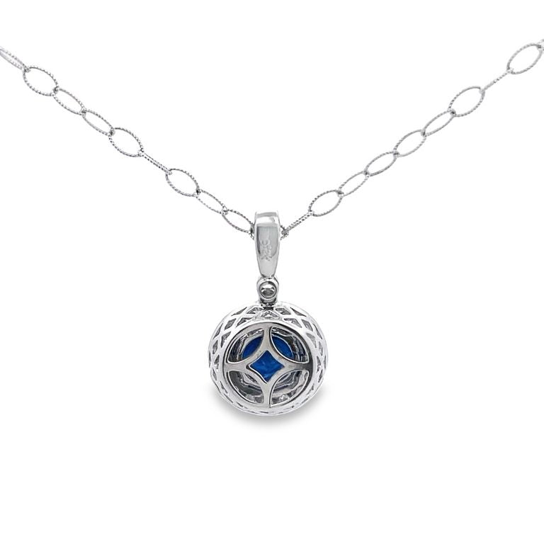 Sapphire 4.00CT & Diamond 0.80CT Pendant Necklace In 18K White Gold