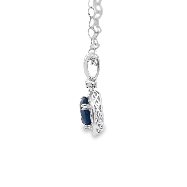 Sapphire 4.00CT & Diamond 0.80CT Pendant Necklace In 18K White Gold