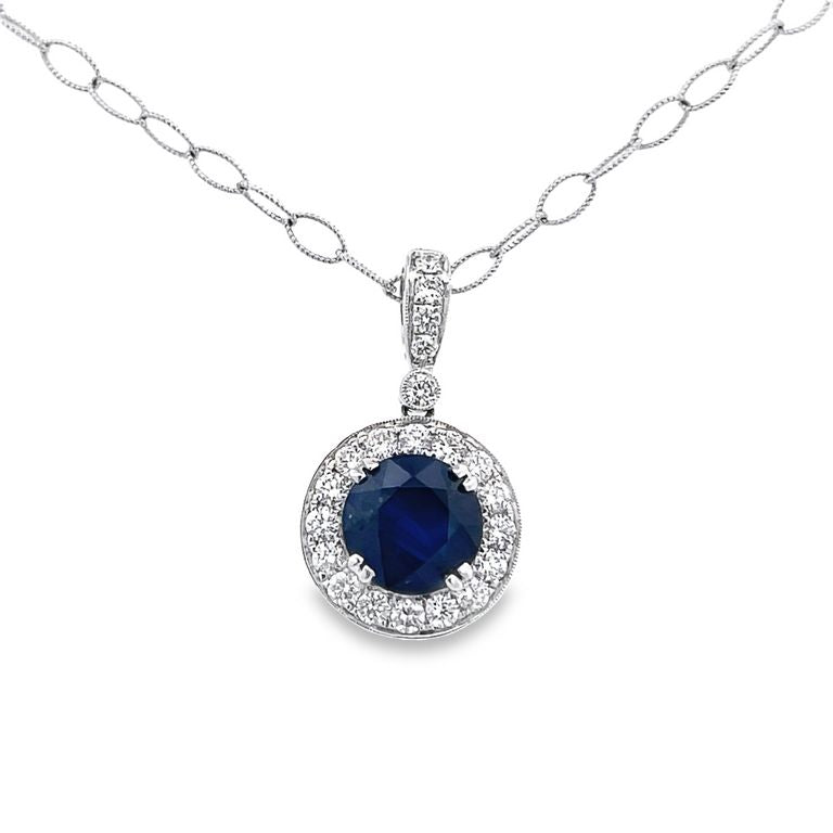 Sapphire 4.00CT & Diamond 0.80CT Pendant Necklace In 18K White Gold