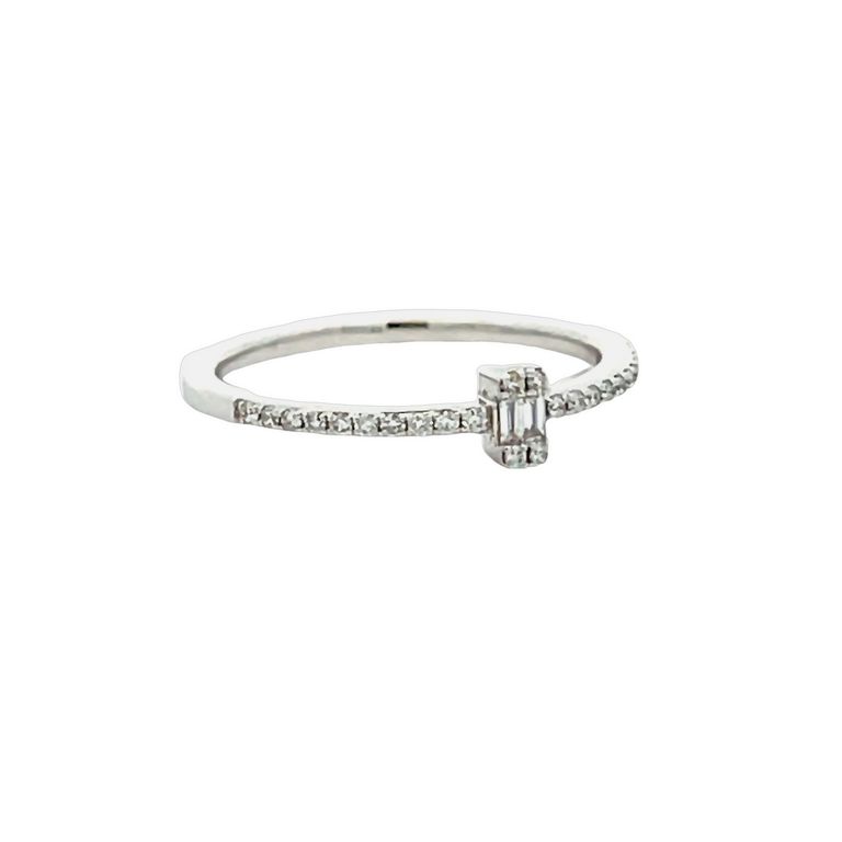 Stackable Round & Baguette Diamond Ring 0.14CT 14K White Gold