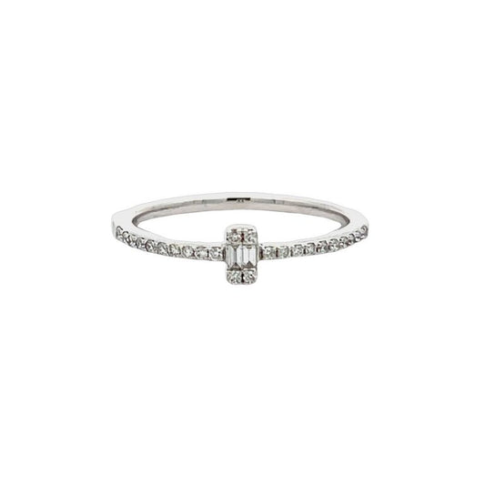 Stackable Round & Baguette Diamond Ring 0.14CT 14K White Gold