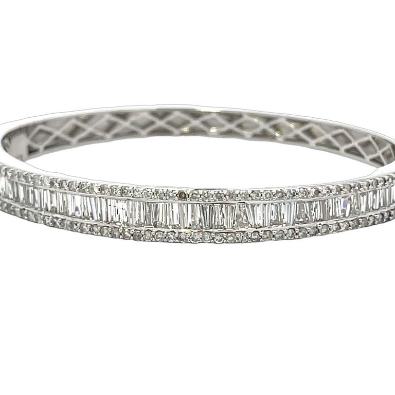 Baguette Diamond Bangle 4.23CT 14K White Gold