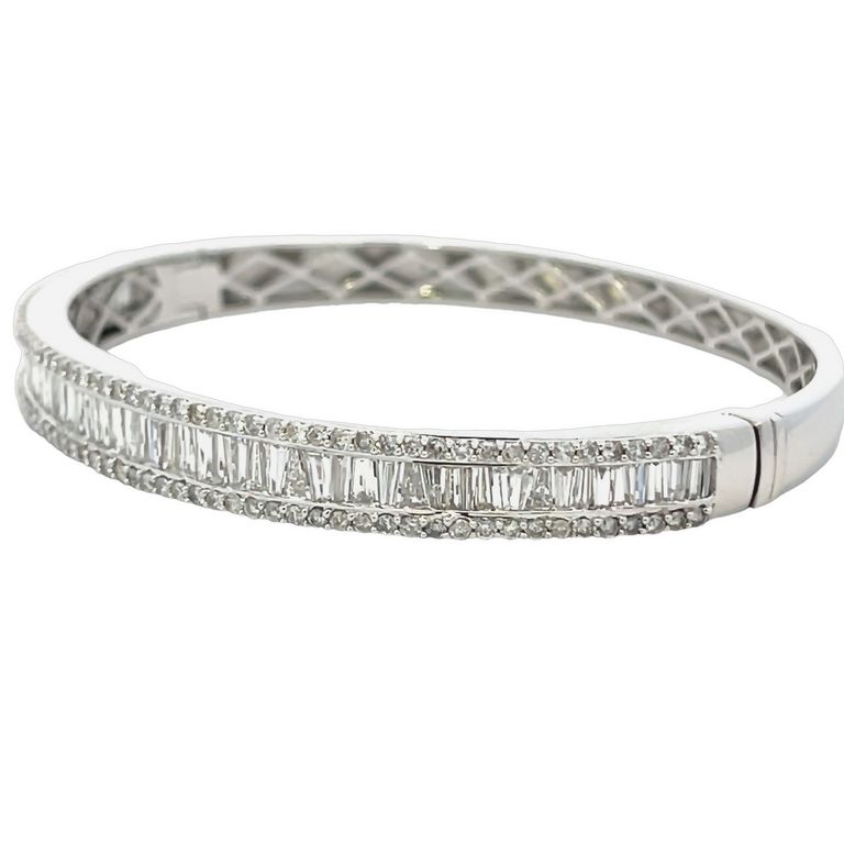 Baguette Diamond Bangle 4.23CT 14K White Gold