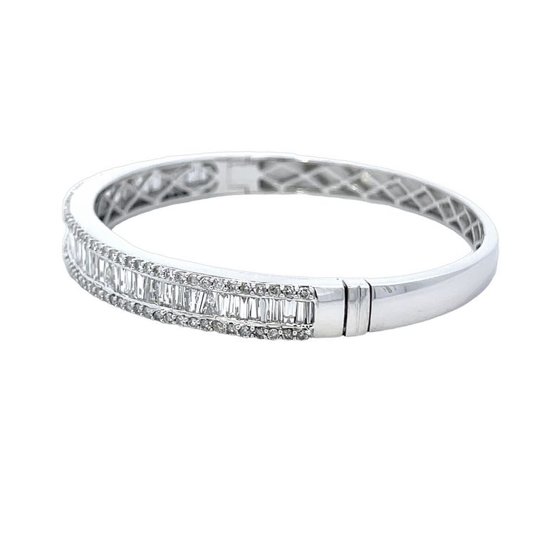 Baguette Diamond Bangle 4.23CT 14K White Gold