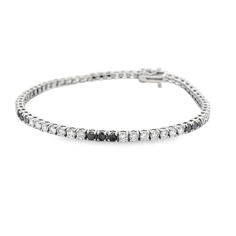 Tennis Bracelet White Diamonds 2.55CT & Black Diamonds 1.21CT 14K White Gold