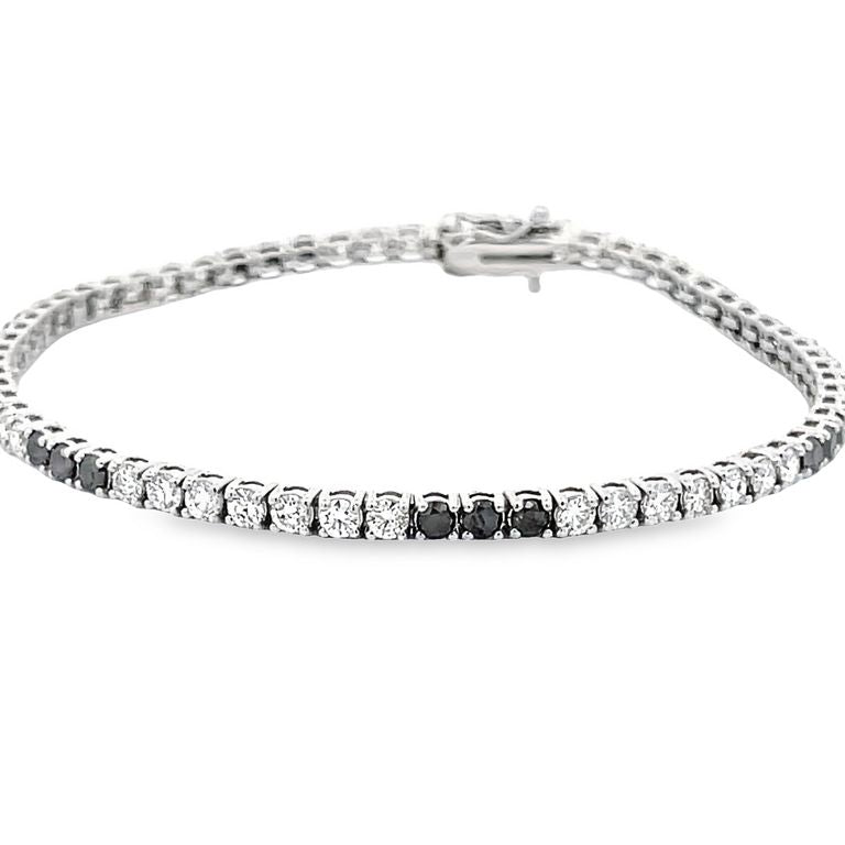 Tennis Bracelet White Diamonds 2.55CT & Black Diamonds 1.21CT 14K White Gold