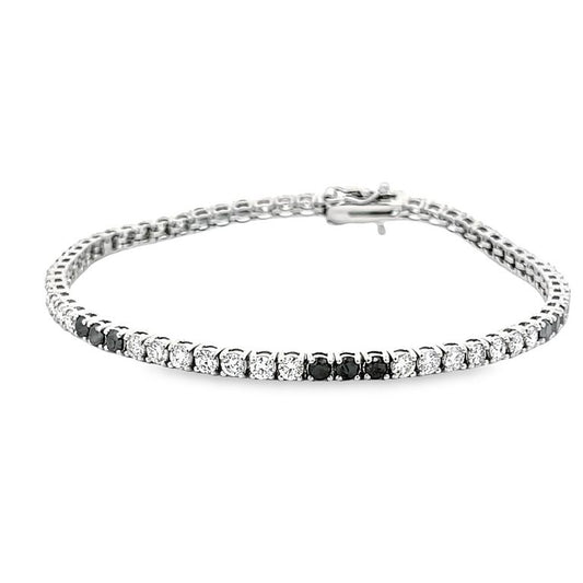 Tennis Bracelet White Diamonds 2.55CT & Black Diamonds 1.21CT 14K White Gold