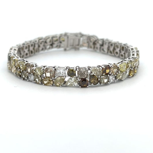 Natural Green & White Diamond Bracelet 22.73CT 18K White Gold