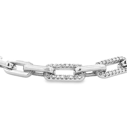 Paper Clip Diamond Bracelet White Round Diamonds 0.56CT 14K White Gold