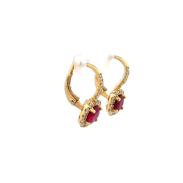 Ruby & Diamond Lever-Back Earrings R1.68CT D.52CT 14K Yellow Gold