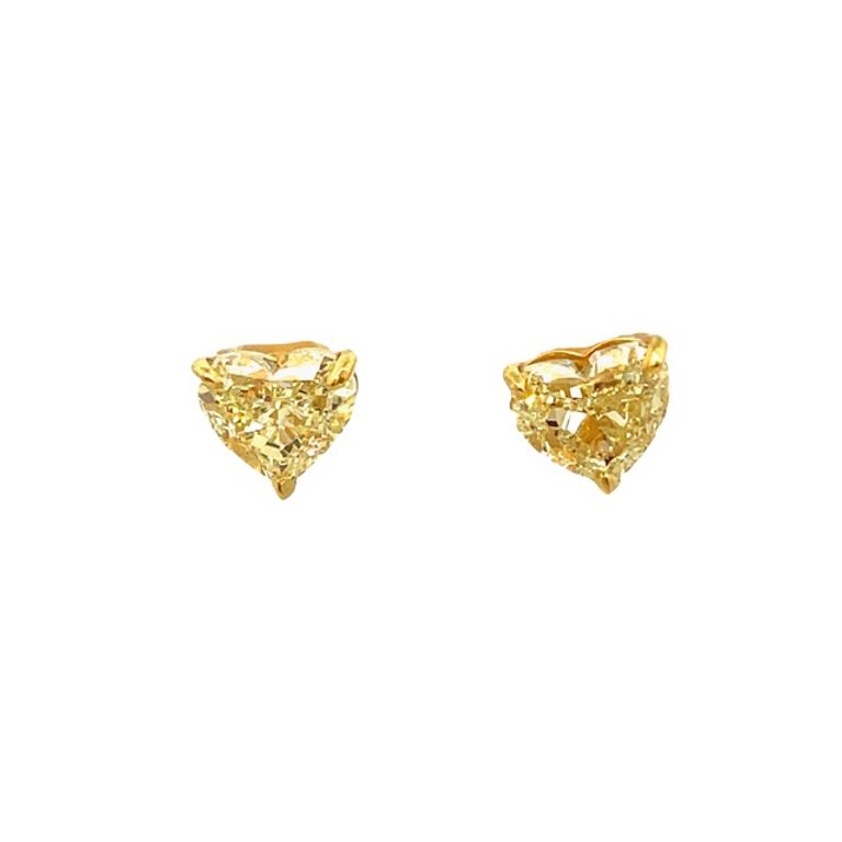 GIA Certified Fancy Yellow Heart Shape Diamond Studs 4.15CT 14K Yellow Gold