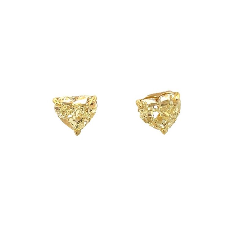 GIA Certified Fancy Yellow Heart Shape Diamond Studs 4.15CT 14K Yellow Gold