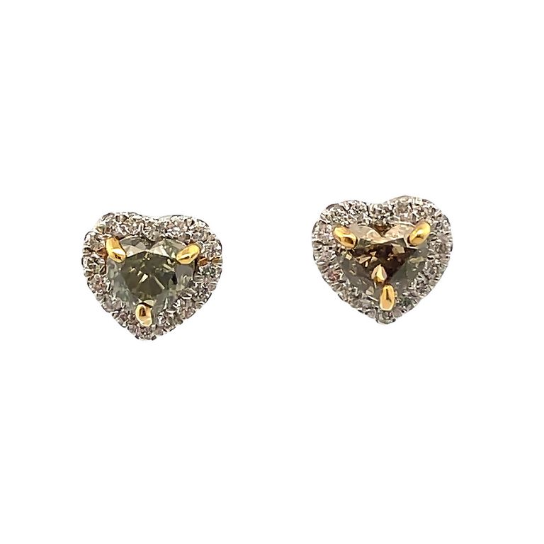 Green Diamond Halo Studs Earrings Heart Shape 2.00CT D0.80CT 18KW