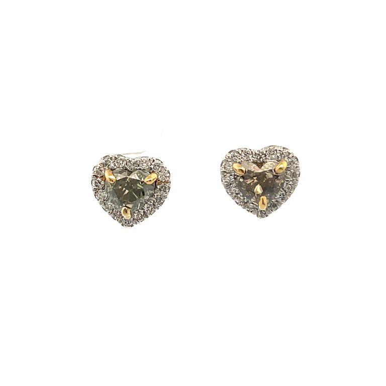 Green Diamond Halo Studs Earrings Heart Shape 2.00CT D0.80CT 18KW