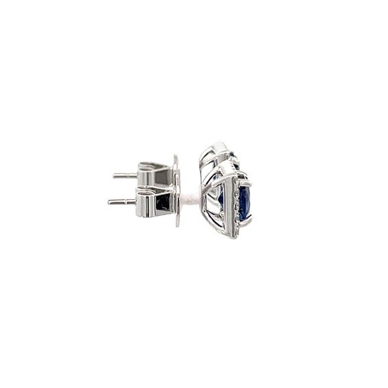 Blue Round Sapphire 2.25CT & White Round Diamonds 0.51CT 18KW Studs Earrings