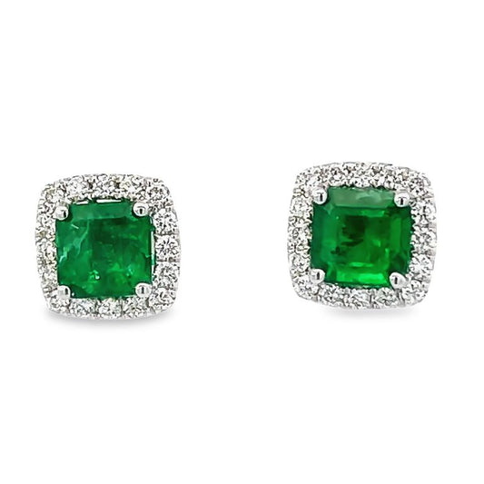 Colombian Green Emerald 2.28CT & Diamond 0.50CT 18K White Studs Earring