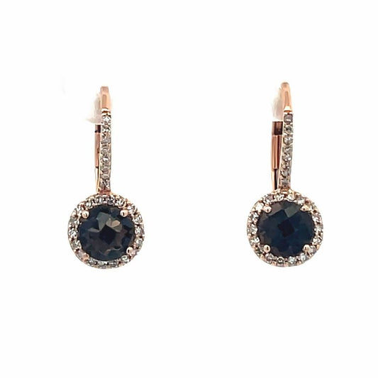 Round Diamond 0.19CT & Smokey Quarts 0.98CT Earrings in 14K Rose Gold