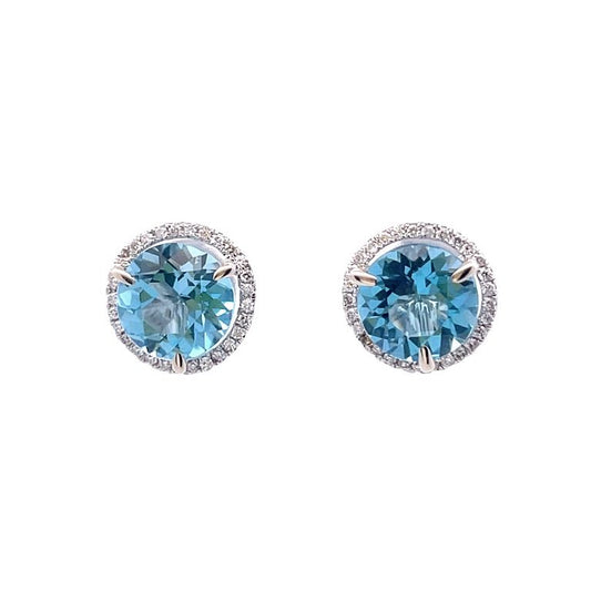 Blue Topaz & Diamond Studs Earrings 5.10CT D.25CT 14K WG