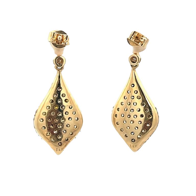 Mix Color Teardrop Diamond Earrings 1.45CT 14K in Yellow Gold