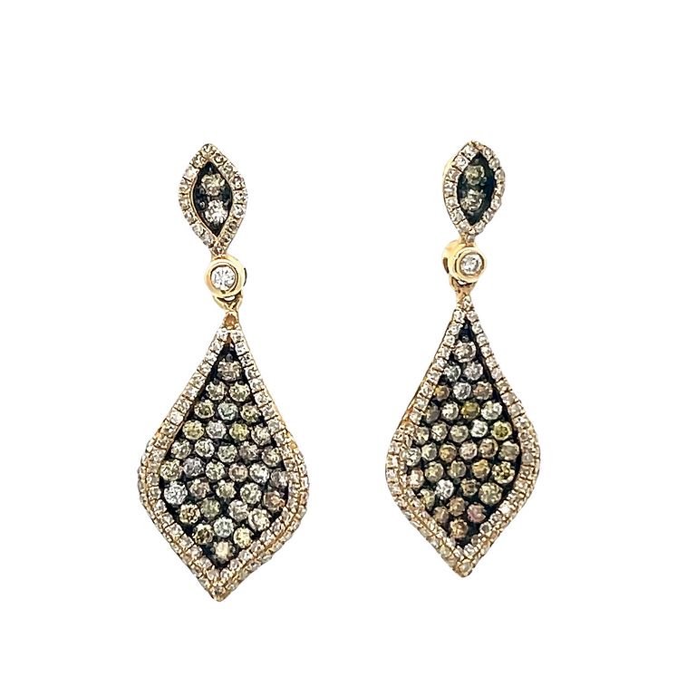 Mix Color Teardrop Diamond Earrings 1.45CT 14K in Yellow Gold