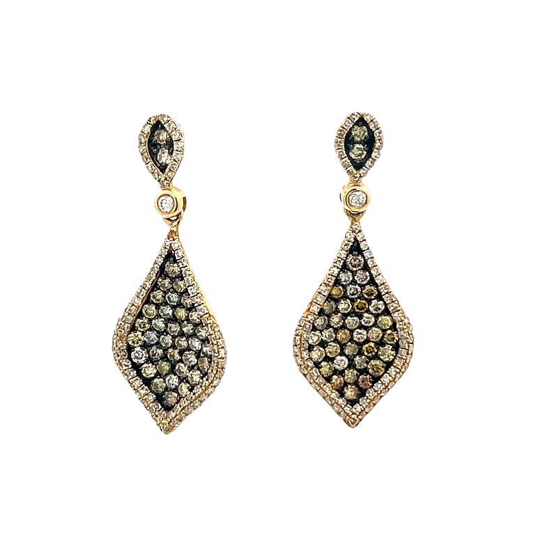 Mix Color Teardrop Diamond Earrings 1.45CT 14K in Yellow Gold