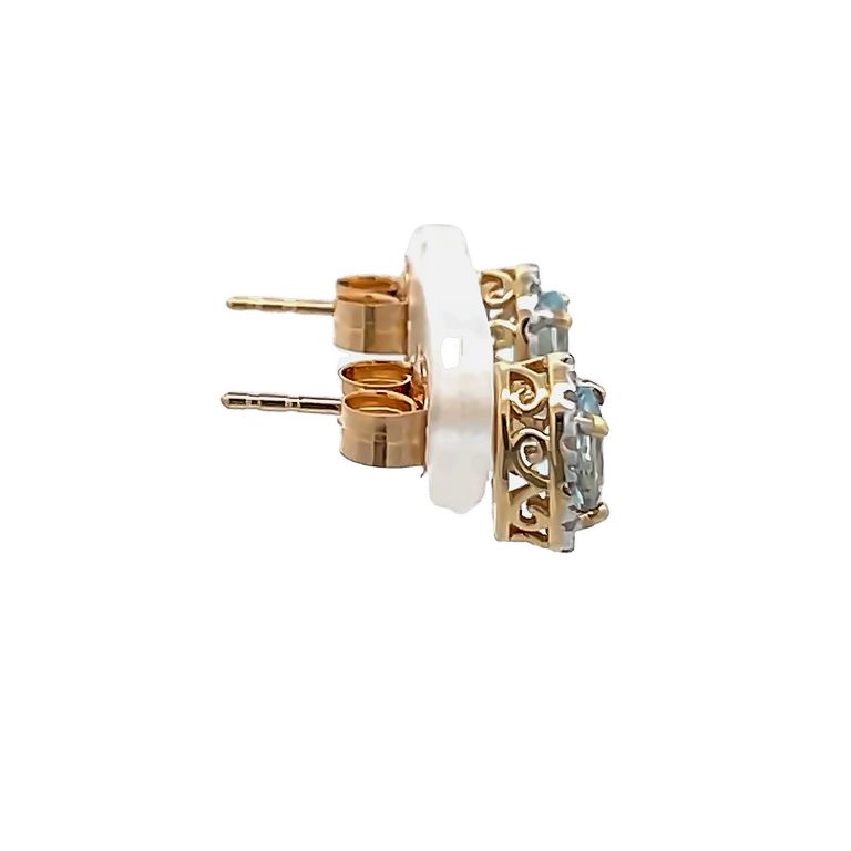 Aquamarine Oval 0.60CT & Round Diamonds 0.10CT Stud Earrings in 14K Yellow Gold