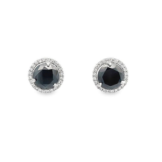 Black Round Diamonds 1.91CT & White Round Diamonds 0.20CT 14KW Studs Earrings