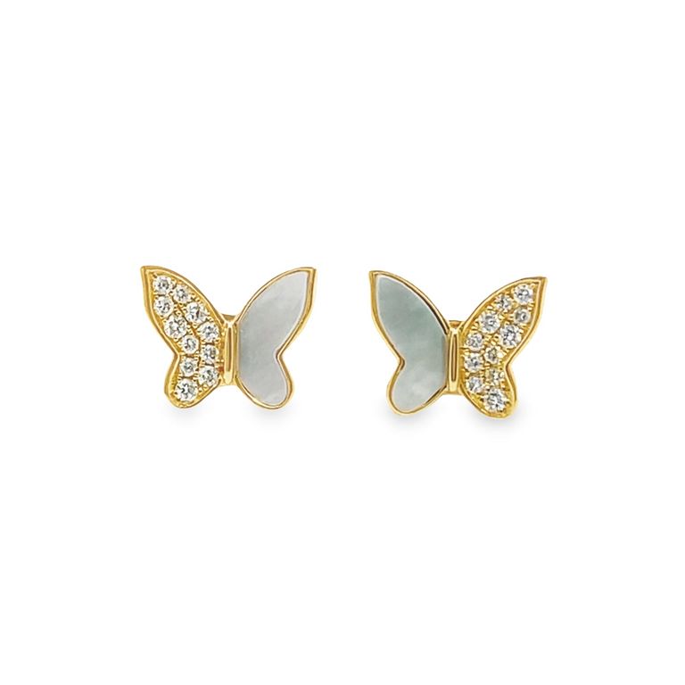 Butterfly Diamond & Mob Pearl Earring .16CT 14K yellow gold