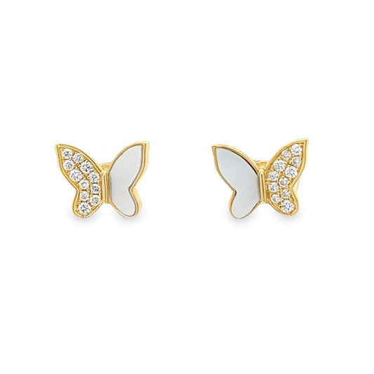 Butterfly Diamond & Mob Pearl Earring .16CT 14K yellow gold