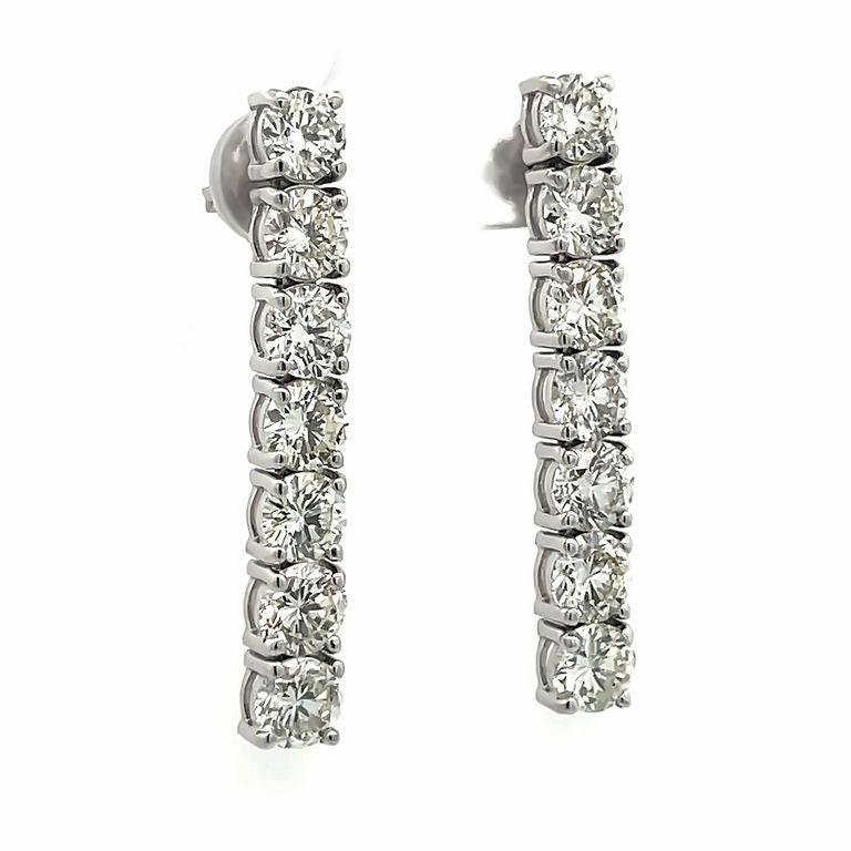 White Round Diamond 7.52CT Droop Earrings 14K White Gold