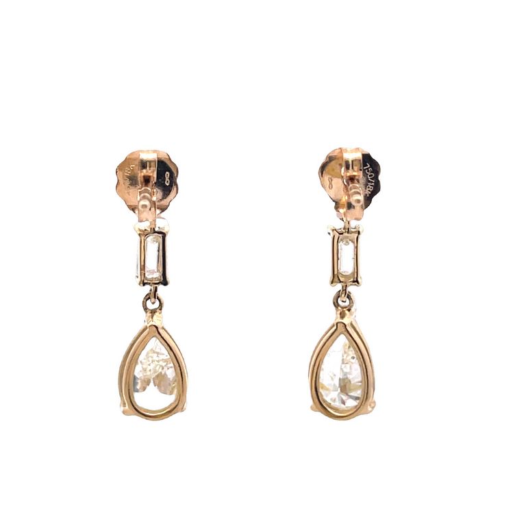 Multi Shape White Diamonds 3.47CT 18K Yellow Gold Drop-Earrings