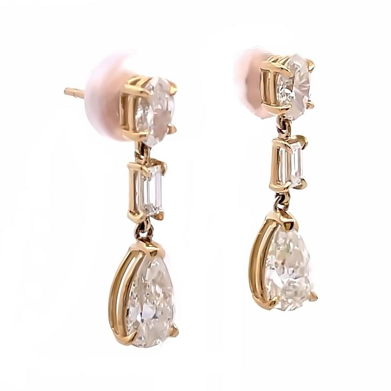 Multi Shape White Diamonds 3.47CT 18K Yellow Gold Drop-Earrings