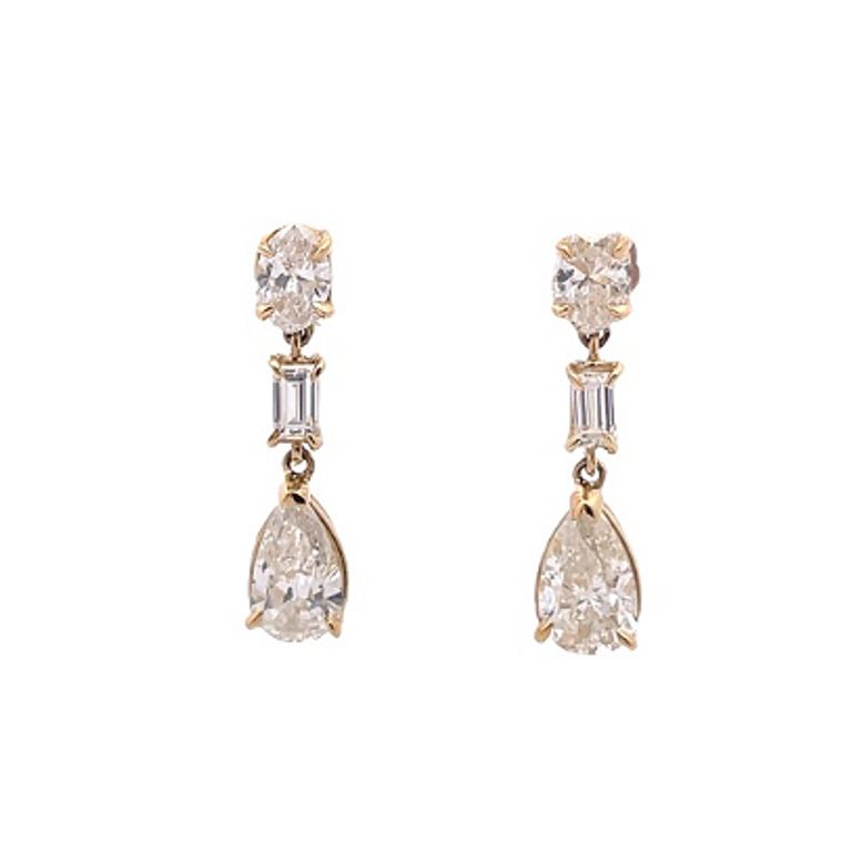 Multi Shape White Diamonds 3.47CT 18K Yellow Gold Drop-Earrings