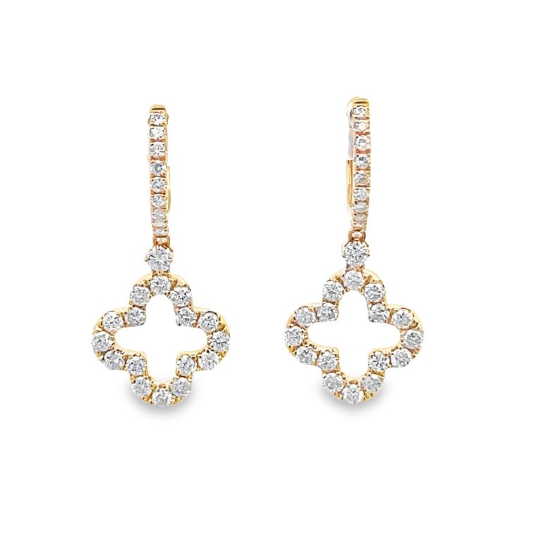 Clover Diamonds Earrings 1.17CT 14K Yellow Gold