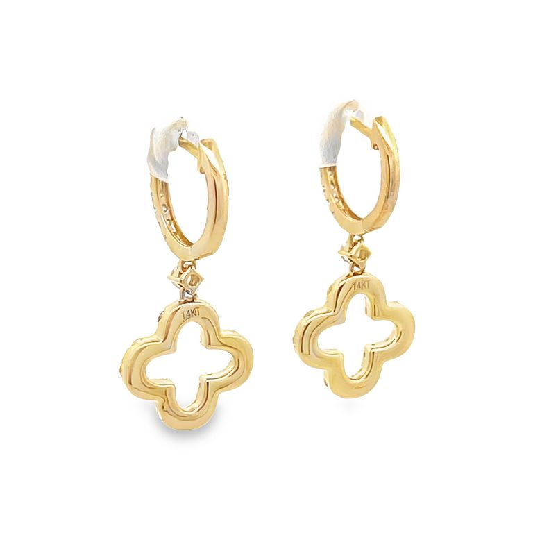 Clover Diamonds Earrings 1.17CT 14K Yellow Gold