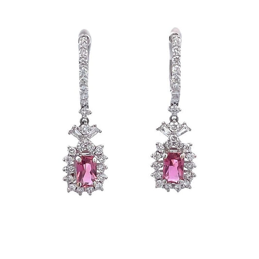 Pink Tourmaline 0.98CT Diamond Earrings 1.02CT 18K White Gold