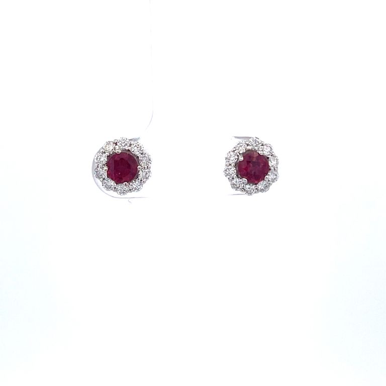 Round Ruby 0.77CT & Round Diamond Earrings 0.45CT 18K White Gold