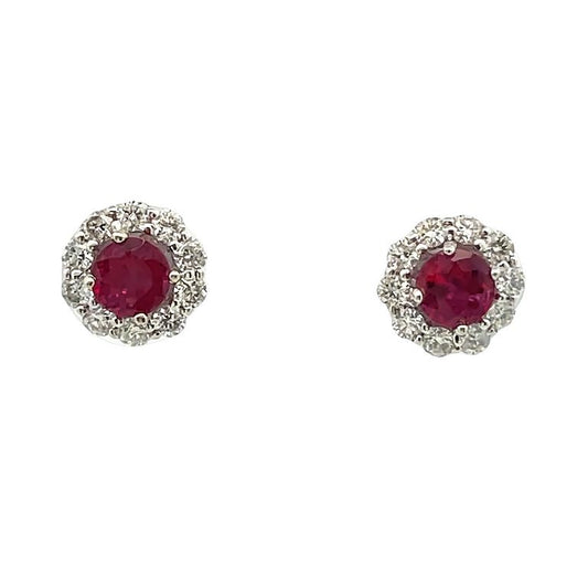 Round Ruby 0.77CT & Round Diamond Earrings 0.45CT 18K White Gold