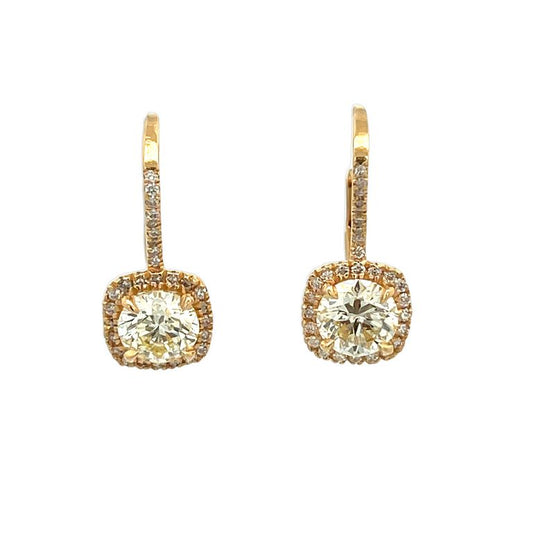 Round Diamond Lever-Back Earrings 2.42CT D.50CT 14K Yellow Gold