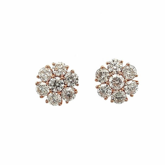 Diamond Flower Earrings 4.75CT 14K Rose Gold Screw Back