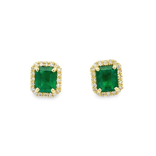 Colombian Green Emerald & Diamond Earrings 2.70CT D.50CT 18K Yellow Gold