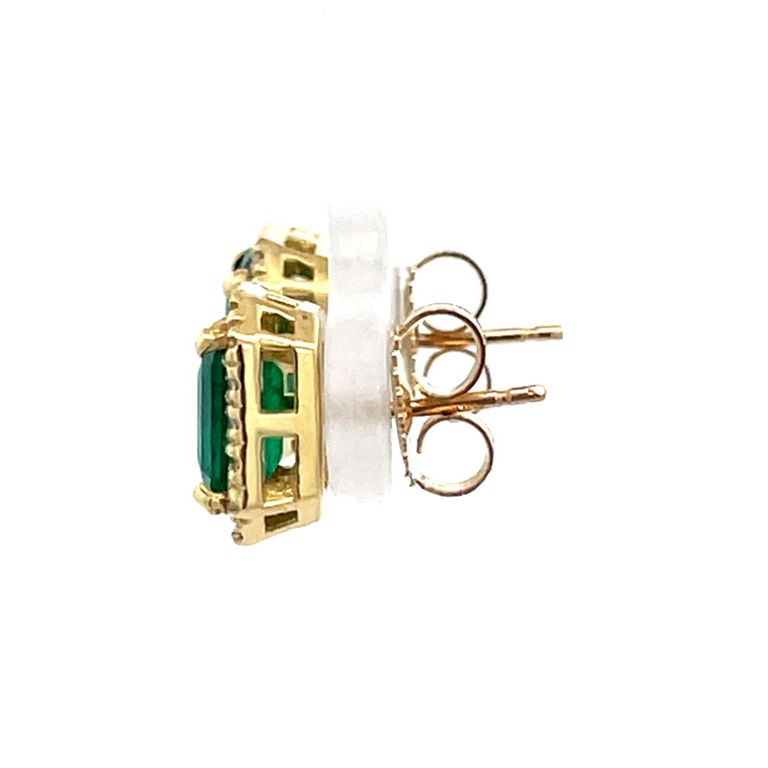 Colombian Green Emerald & Diamond Earrings 2.70CT D.50CT 18K Yellow Gold